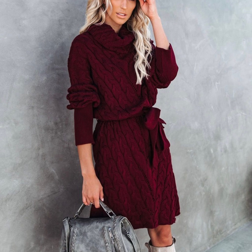 Vici Cableknit Sweater Dress Wine
